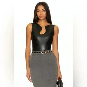 Amanda Uprichard - Sleeveless Leather Puzzle Tank Top in Black NWT (Sz XS)